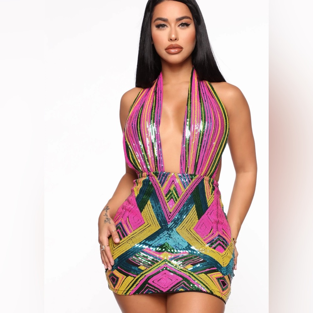 NEW Colorful Sequence Backless Mini Dress Size M